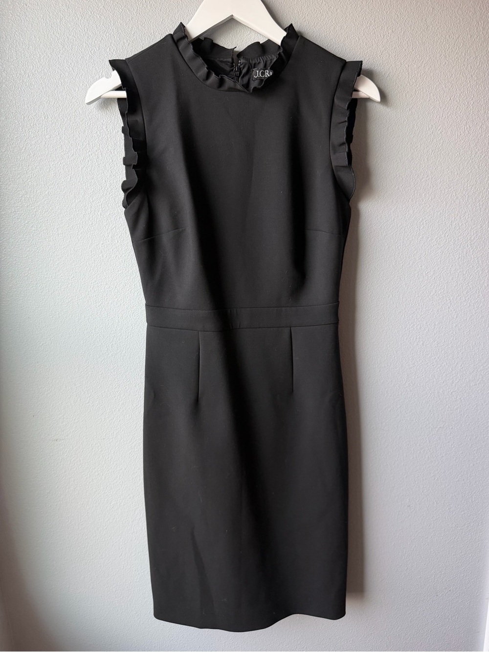 J Crew black ruffleneck knee length suit dress Women’s size 0